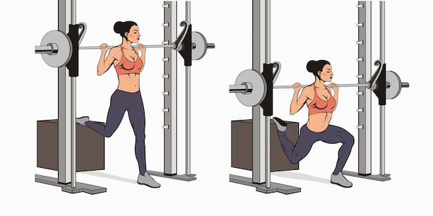 Schéma de guide d'exercices de squat split bulgare Smith Machine