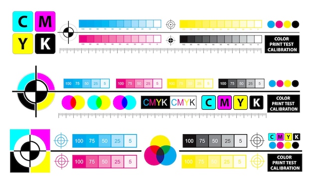 Vecteur schéma de mélange de couleurs ou concept d'étalonnage de test d'impression couleur vecteur eps