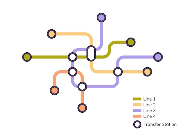 Schéma Des Stations De Métro Et Plan De Métro Avec Lignes Colorées, Plan De Métro Fictif Du Métro.