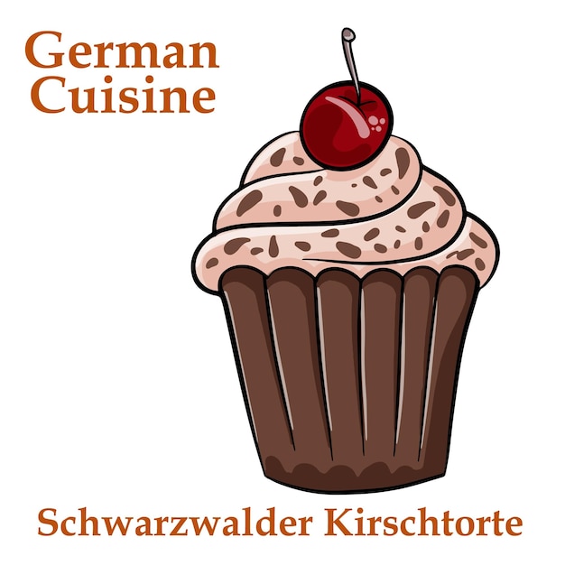 Vecteur schwarzwalder kirschtorte désert allemand traditionnel sur fond blanc