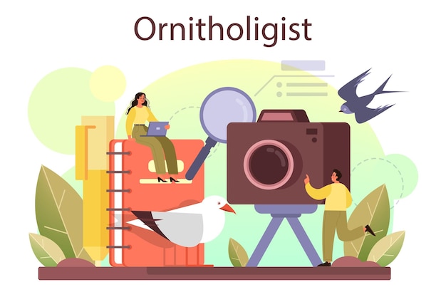 Le scientifique professionnel de concept d'ornithologue étudie le zoologiste d'oiseaux