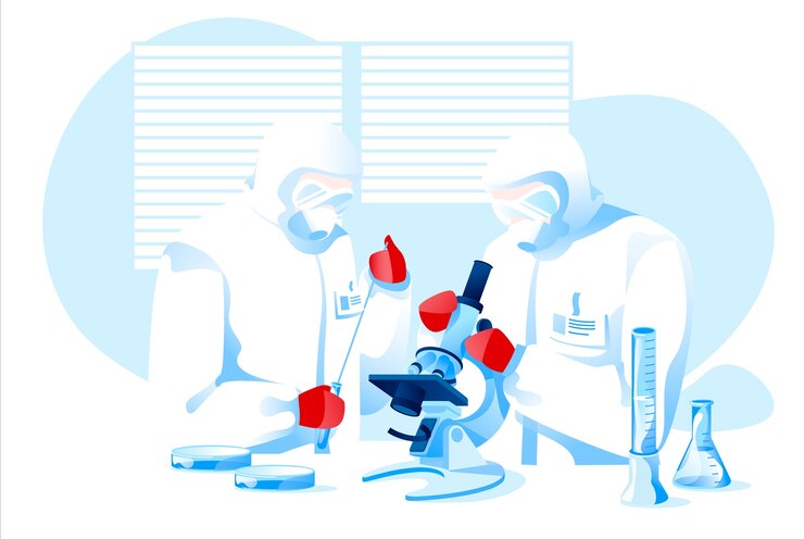 Vecteur scientifique en tenue de protection faisant la recherche d'un vaccin contre la pandémie