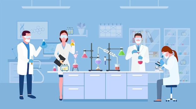 Scientifiques portant des blouses de laboratoire