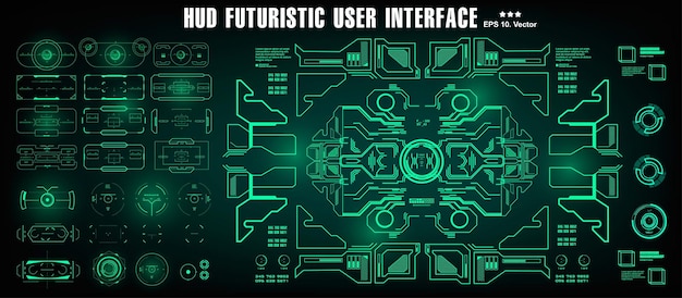 Scifi futuriste hud tableau de bord affichage écran de technologie de réalité virtuelle HUD interface utilisateur vert futuriste