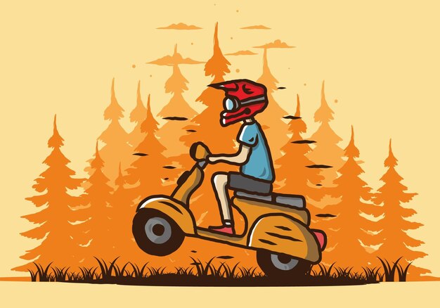 Scooter Debout Dans L'illustration De La Forêt