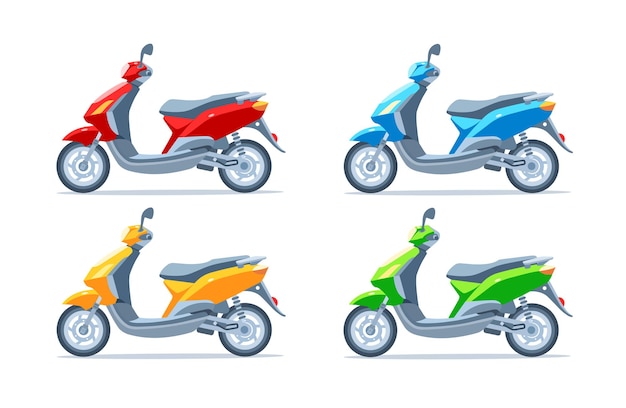 Scooter De Différentes Couleurs Jaune Rouge Vert Bleu