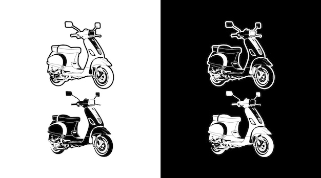 Scooter moto vintage vue de face illustration vectorielle détaillée contour icône modèle de conception