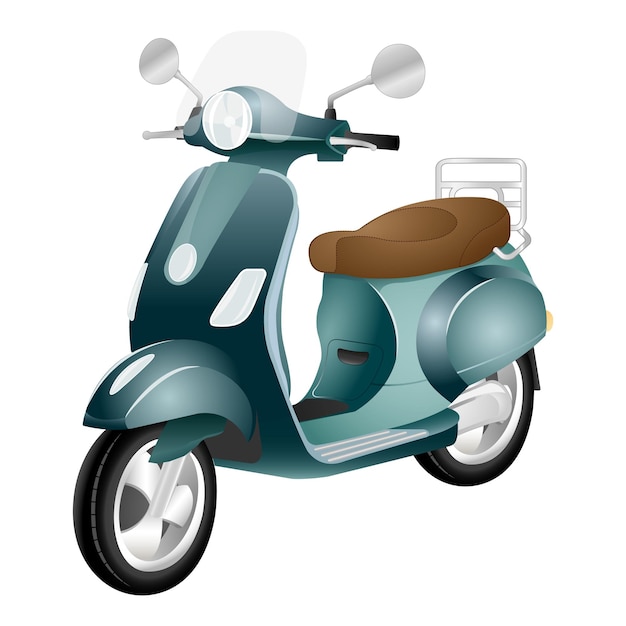 Scooter rétro bleu de vecteur, vue de côté de style plat. Cyclomoteur pour la livraison, scooter pour le tourisme. Transport urbain économique et écologique. Illustration vectorielle.