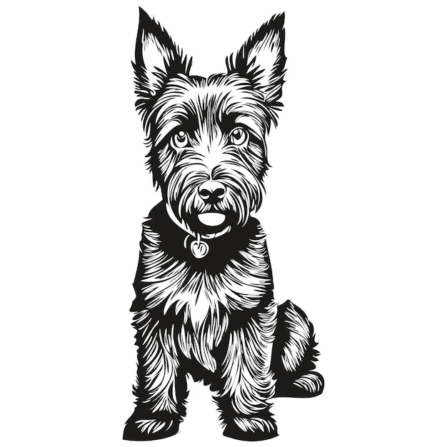 Vecteur scottish terrier chien race dessin au trait clip art animal dessin à la main vecteur noir et blanc réaliste race animal de compagnie