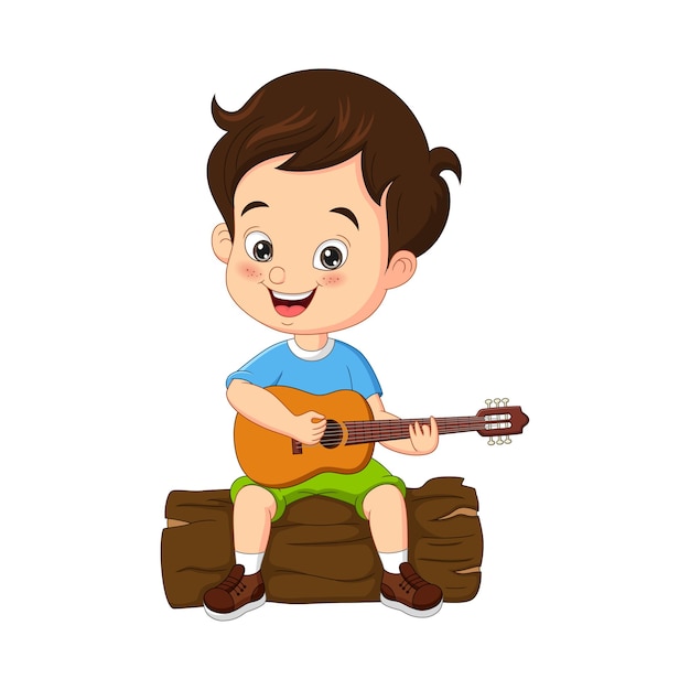 Scout De Garçon De Dessin Animé Jouant De La Guitare Sur Le Moignon