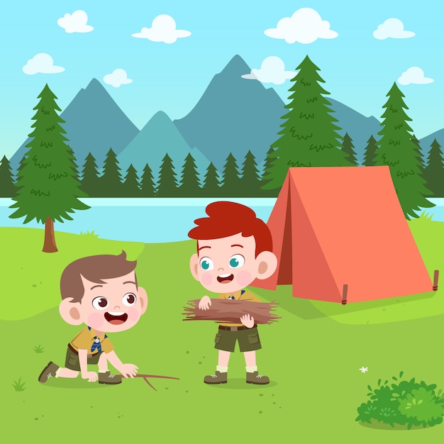 Scouts D'enfants Au Camp Illustration