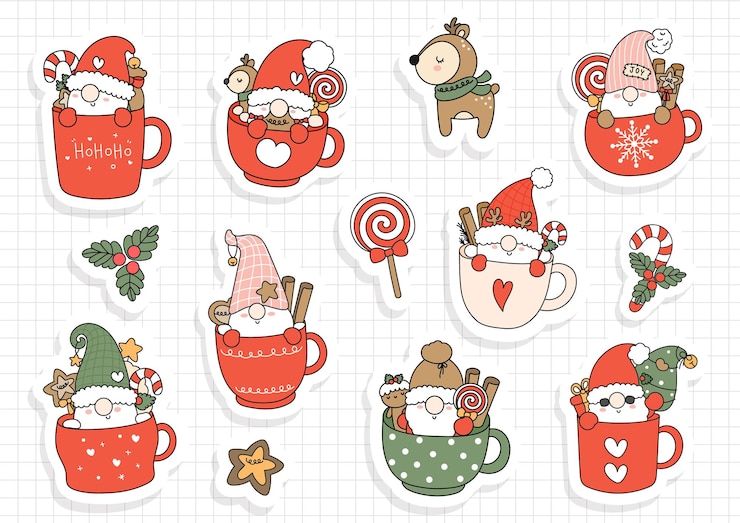 Vecteur scrapbooking d'autocollants de tasse de gnome de noël