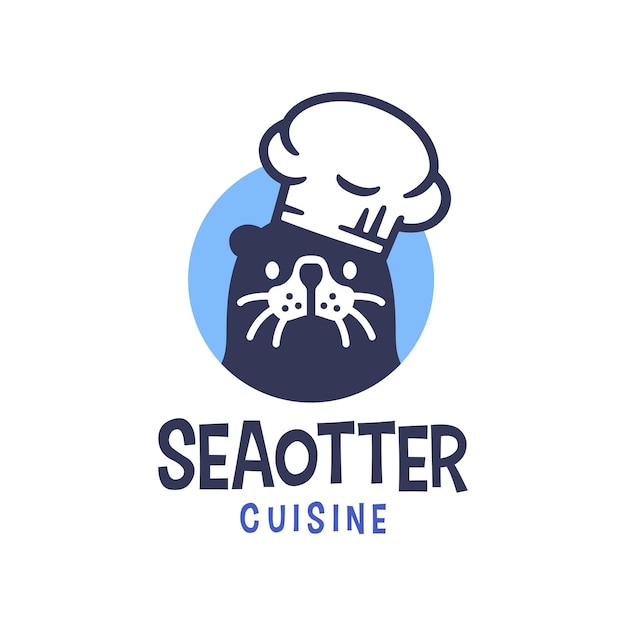 Sea Otter Chef Dessin Animé Mascotte Cuisine Boulangerie Restaurant Logo Icône Vectorielle Illustration