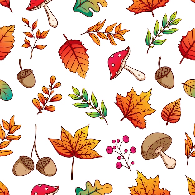 Seamless Pattern Autumn Leaves Glands et Champignons