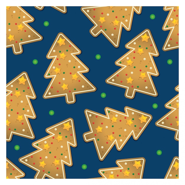 Vecteur seamless pattern de biscuits au gingembre arbre de noël