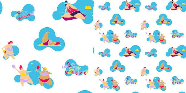 Seamless pattern Happy Fat Girl sur la plage