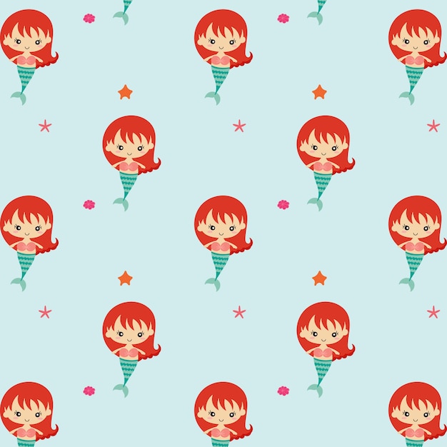 Seamless Pattern.pretty Mermaid Vector Cartoon Illustration