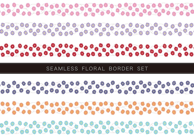 Seamless Vectorfloral Border Set Isolé Sur Fond Blanc Répétable Horizontalement