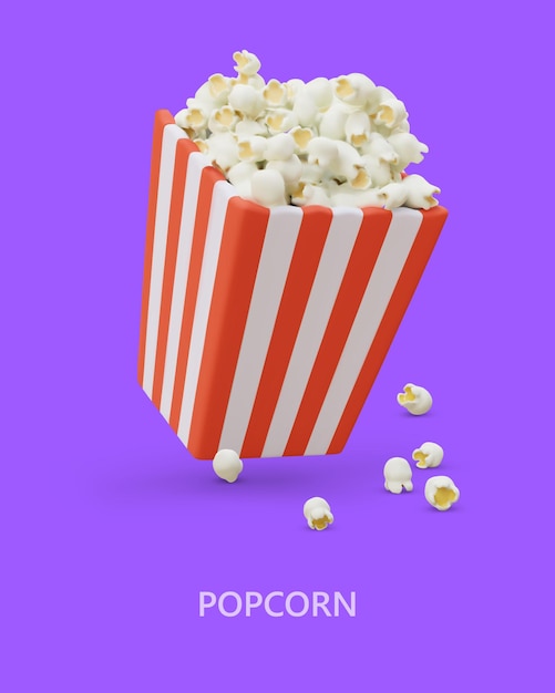 Vecteur un seau carré à rayures rempli de pop-corn image réaliste sur fond violet