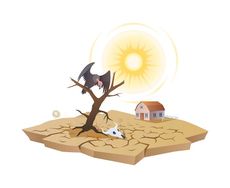 Vecteur sécheresse à long terme à la campagne objets de dessins animés 2d