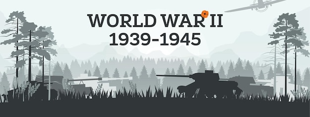 Vecteur la seconde guerre mondiale 19391945 concept militaire avec des chars dans le théâtre de guerre de la forêt