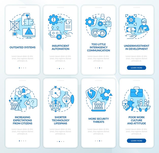 Le secteur public émet un ensemble d'écrans d'application mobile d'intégration bleu