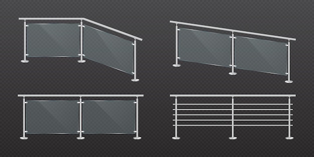 Vecteur section de clôture en verre avec garde-corps en acier