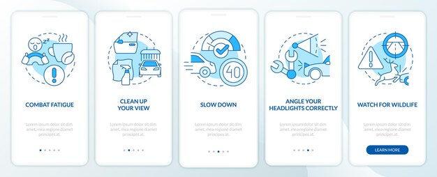 Sécurité de conduite sur l'écran de l'application mobile d'intégration bleu nuit
