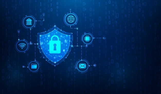 sécurité de la confidentialité et de la protection des données sur le cadenas bleu foncé et la sécurité numérique du trou de clé