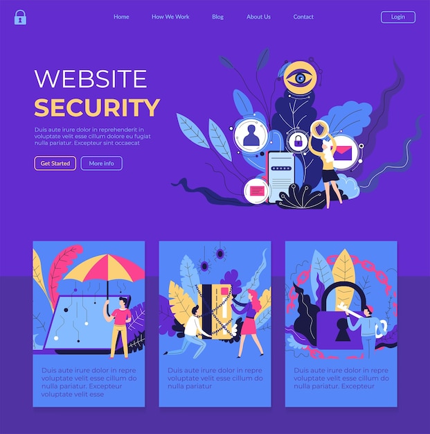 Vecteur sécurité du site web, page internet avec des informations