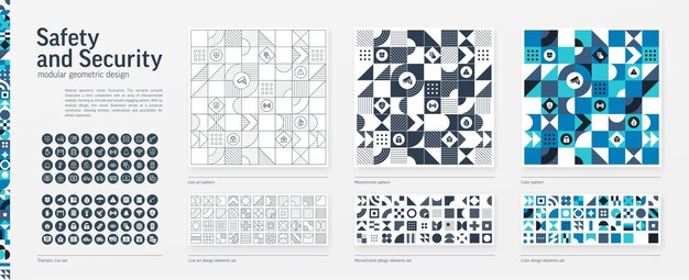 Vecteur sécurité du système conception géométrique modulaire ligne mince noir