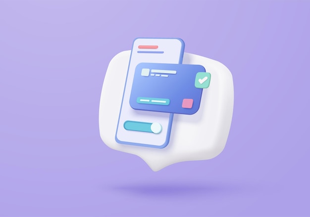 Sécurité financière de carte de crédit 3D pour les achats en ligne Transactions financières de paiement en ligne Carte de crédit avec concept de protection des paiements Illustrateur de rendu d'icône vectoriel de financement d'entreprise 3D