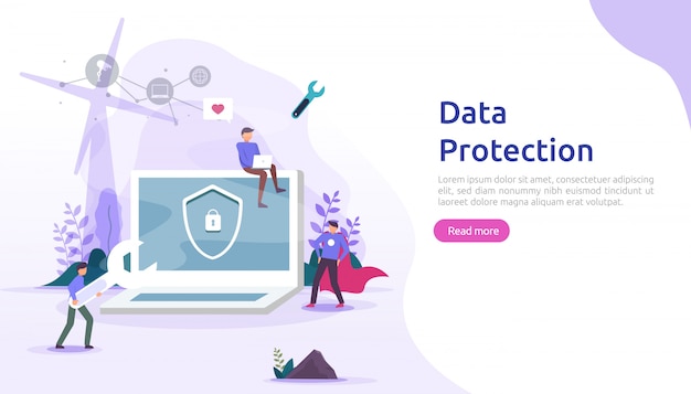 Sécurité Et Protection Des Données Confidentielles. Sécurité Du Réseau Internet Vpn. Concept De Confidentialité Personnelle De Cryptage Du Trafic Avec Le Caractère Des Personnes. Page De Destination Web, Bannière, Présentation, Médias Sociaux Ou Imprimés