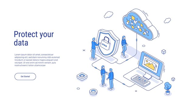 Vecteur sécurité de stockage dans le nuage sécurité sur internet concept isométrique concept isométrique réseau de protection
