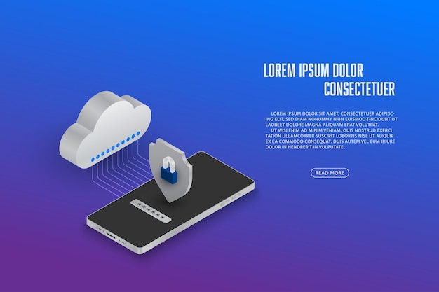 Sécurité De Stockage En Nuage De Smartphone Isométrique Avec Concept De Mot De Passe Résumé De La Technologie.