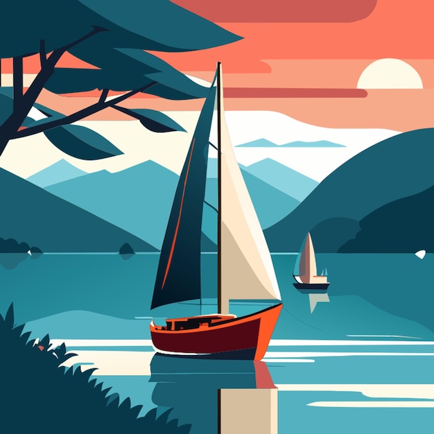 Vecteur segelboot im gardasee vector illustration