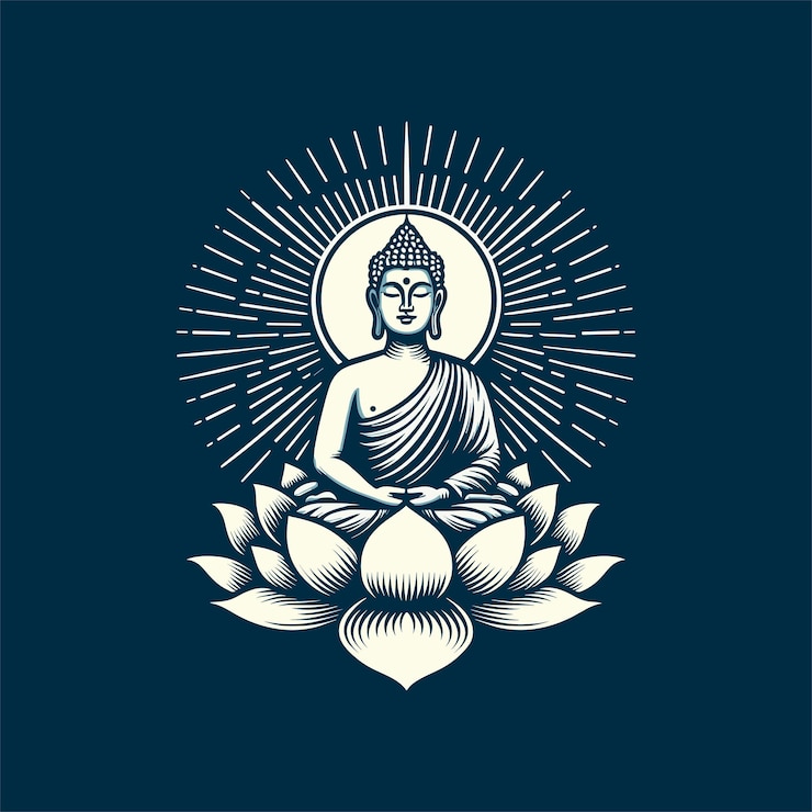 Vecteur le seigneur bouddha coloré dans une pose méditative assis sur une fleur de lotus