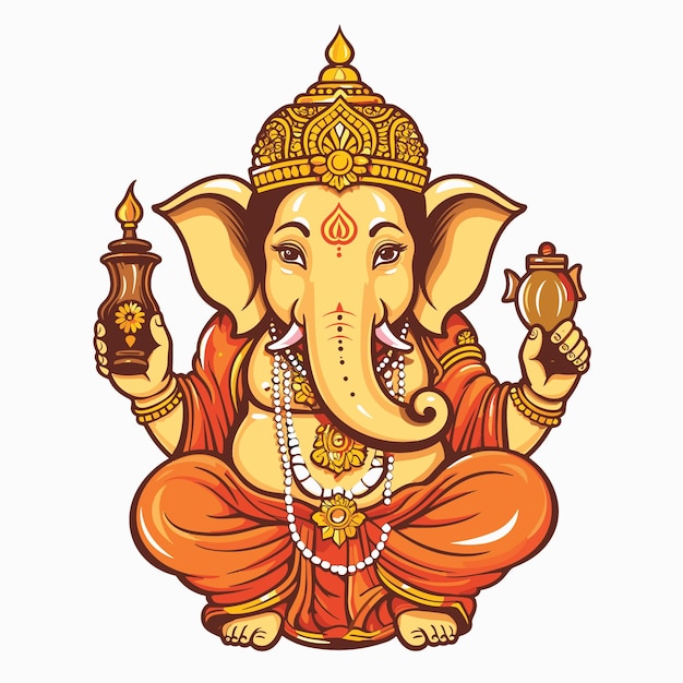 Seigneur Ganesha assis avec une lampe à la main