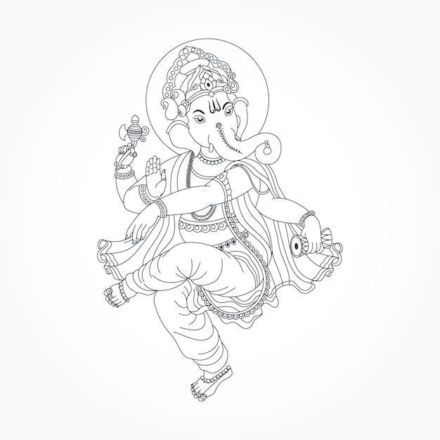 Le Seigneur Ganesha Dansant Ganapathy Vecteur D'art Linéaire