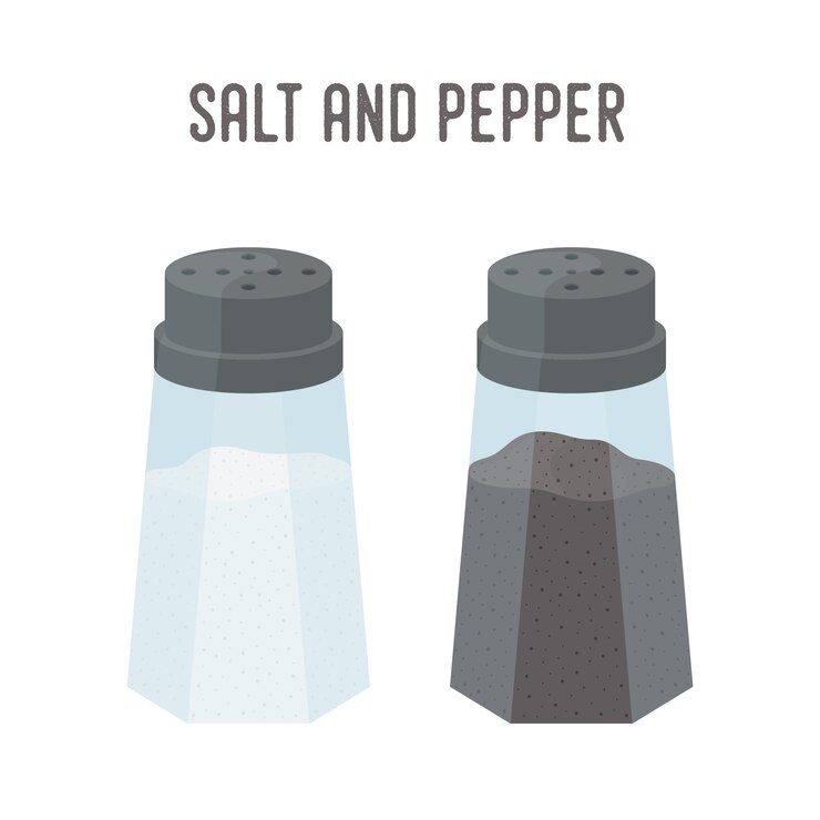 Sel, poivre, ustensiles de cuisine. Saltshaker et pepperbox