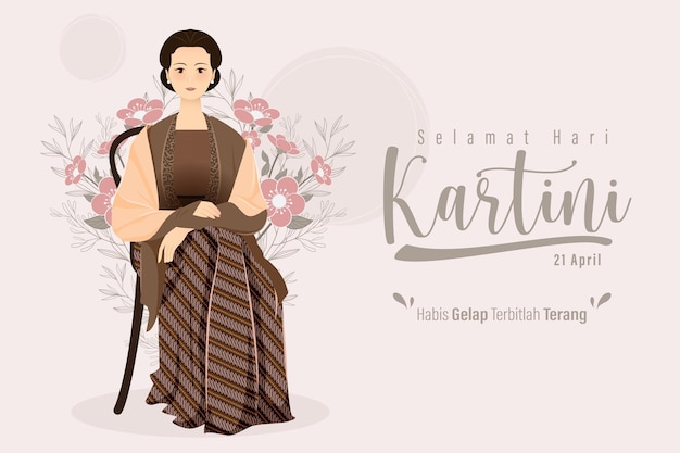 Vecteur selamat hari kartini signifie happy kartini day kartini est l'illustration vectorielle du héros féminin indonésien