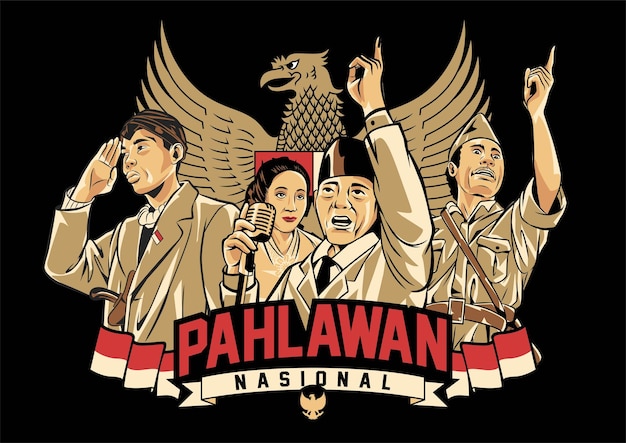 Vecteur selamat hari pahlawan national. traduction bonne journée des héros nationaux indonésiens. illustration