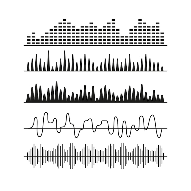 Vecteur sélection d'ondes sonores noires avec des dessins différents