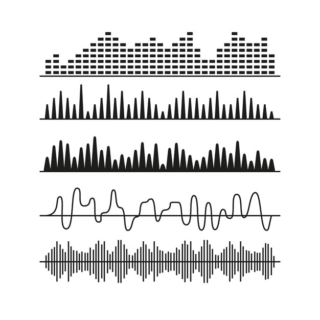 Vecteur sélection d'ondes sonores noires avec différents designs