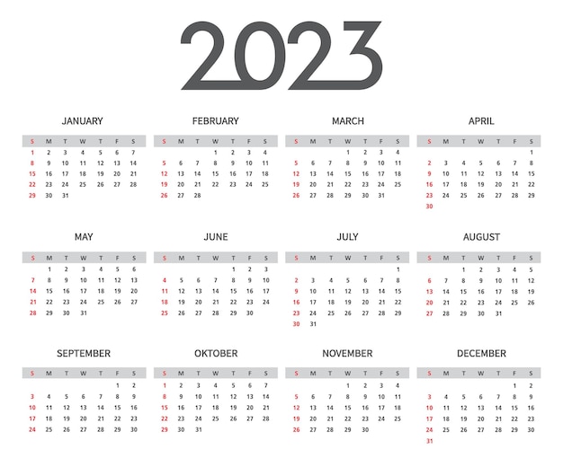 La semaine du calendrier 2023 commence le dimanche.