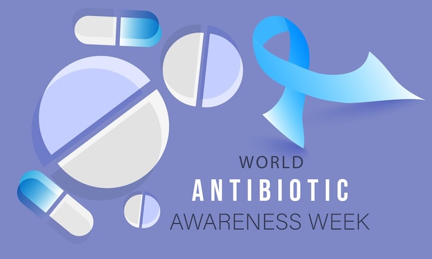 Semaine Mondiale De Sensibilisation à L'antibiotique Modèle D'affiche De Carte De Bannière D'arrière-plan Illustration Vectorielle