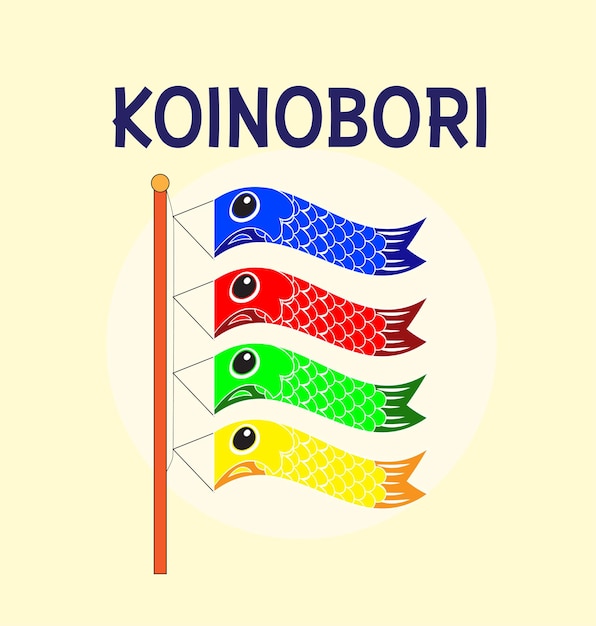 Vecteur semaine d'or japon illustration de la bannière koinobori des bandes de carpe sur un motif rhombique jaune