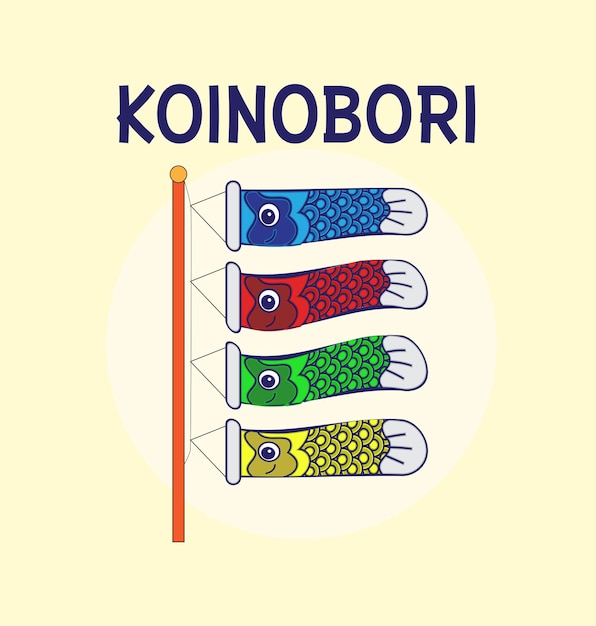 Vecteur semaine d'or japon illustration de la bannière koinobori des bandes de carpe sur un motif rhombique jaune