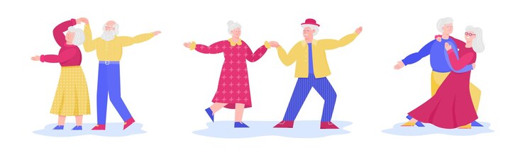 Vecteur senior couple dance move set cartoon vieil homme et femme dansant