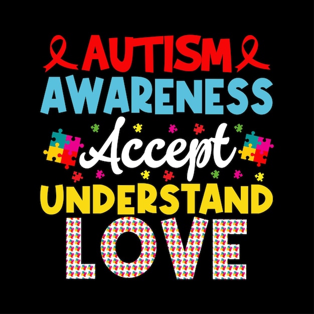 Vecteur sensibilisation à l'autisme accepter comprendre lovet-shirt journée de sensibilisation à l'autisme